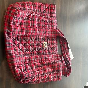 Red Plaid Quilted Tote Bag